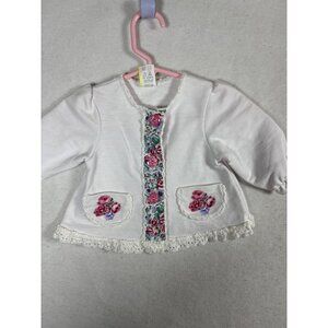 Selahwood Infant Floral Cardigan 3-6 Mos White With Pink Floral Accents